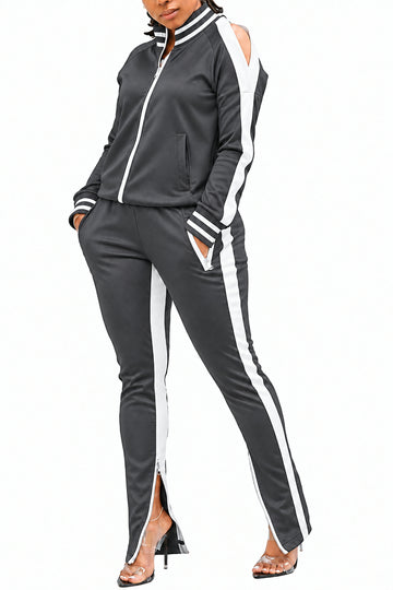 Smoke Grey Sweatsuit W/White Trim