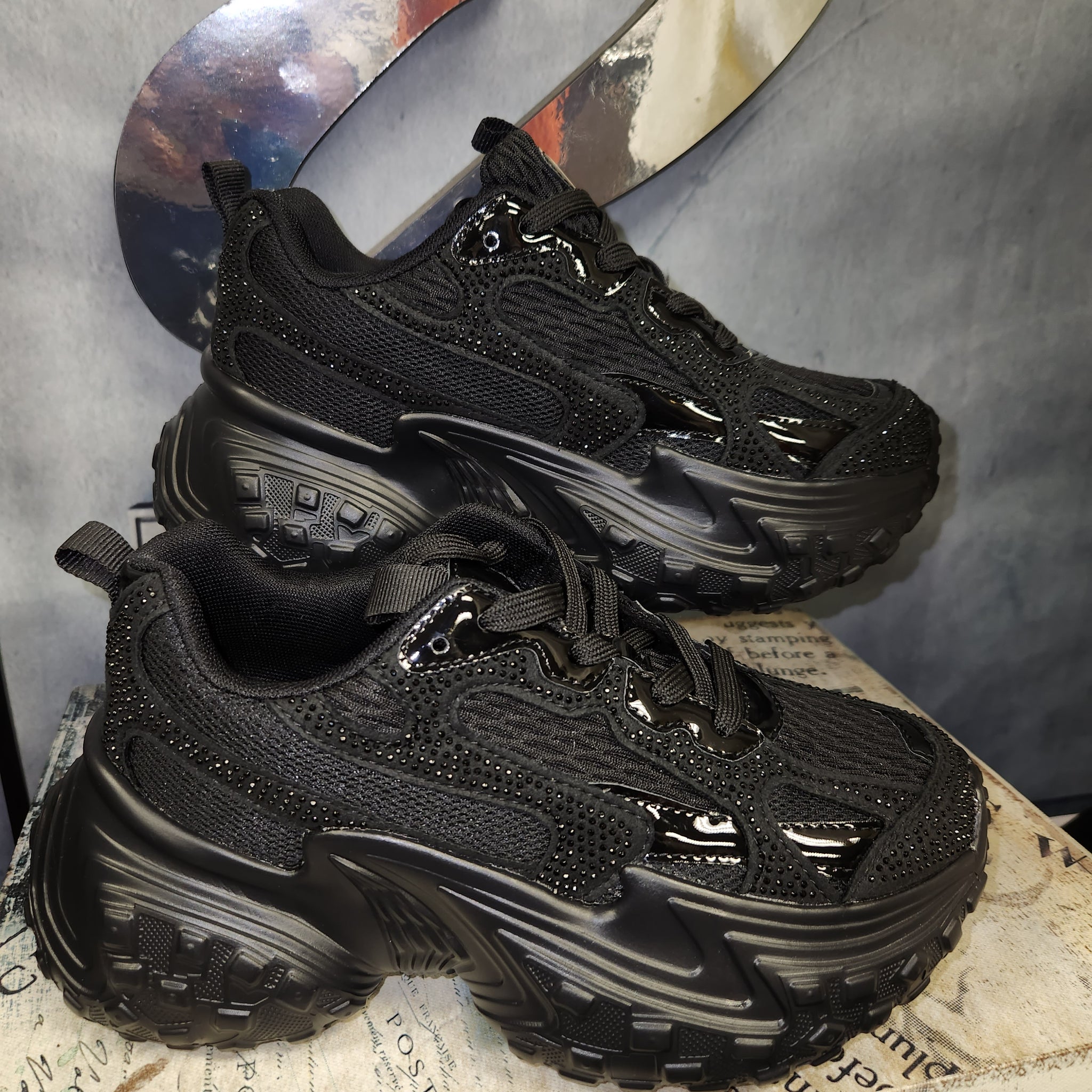 Berness Black W/ Black Bling Tennis Shoes