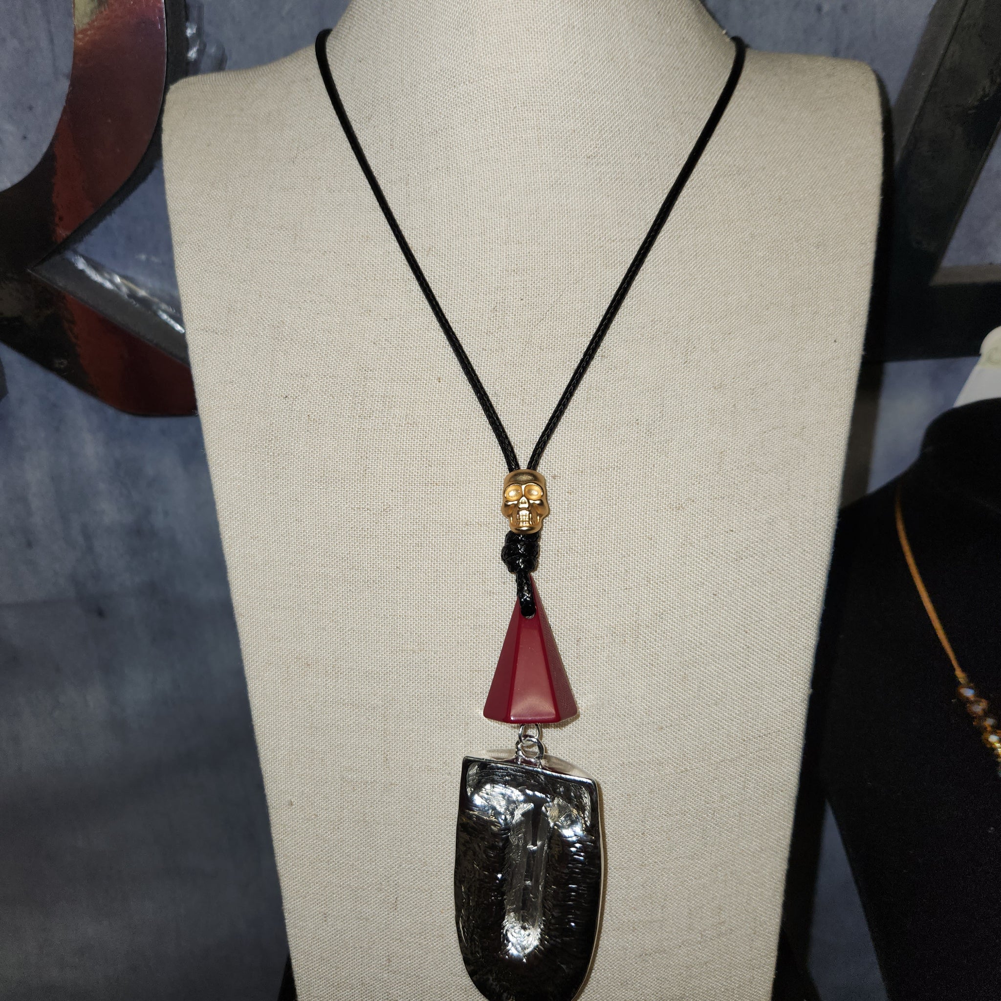 Silver/Burgundy Face Necklace