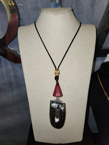 Silver/Burgundy Face Necklace