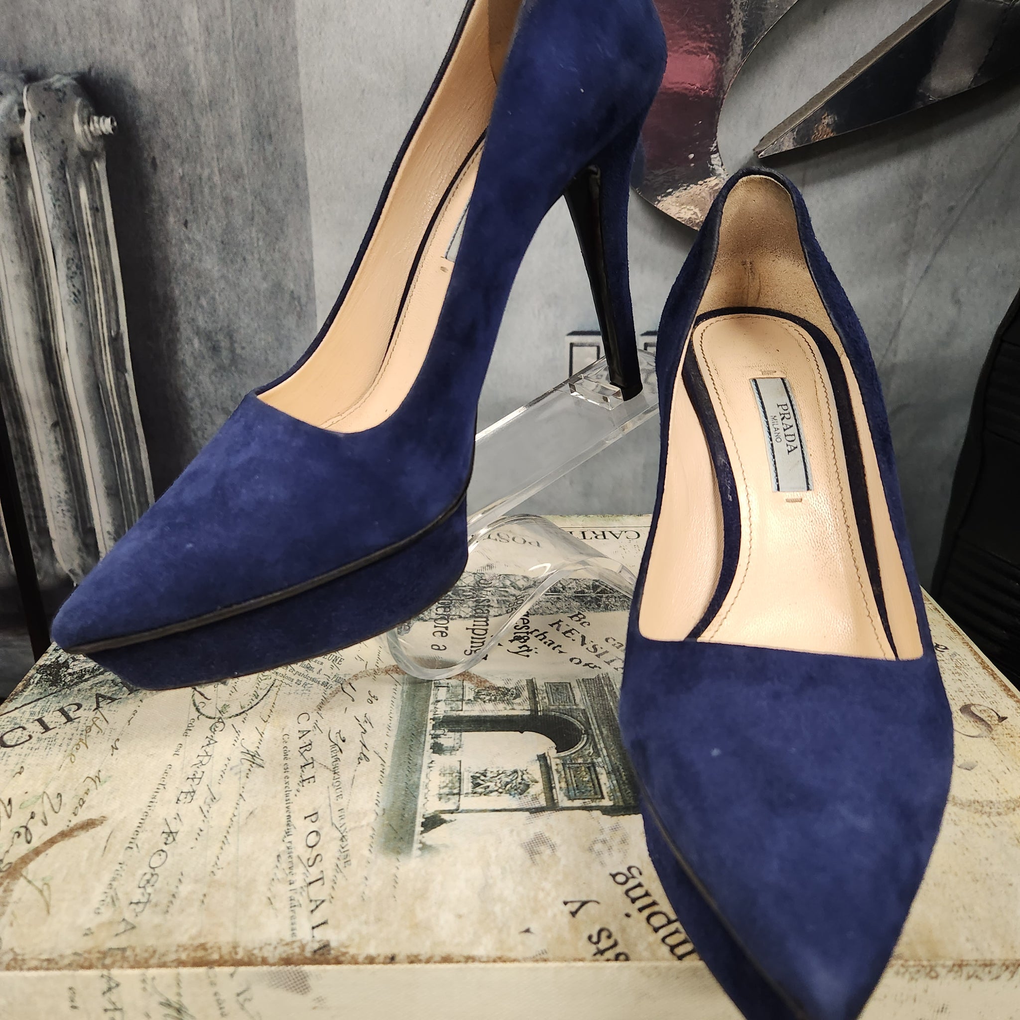 Pre-Loved Blue Suede Prada Shoes