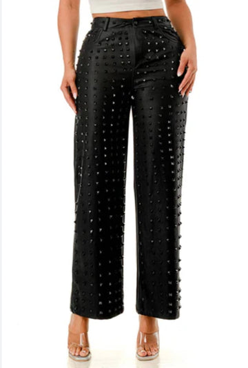BLK  Faux Leather Studded Pants