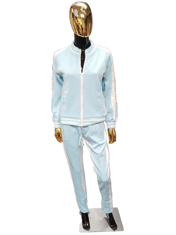 Soft Blue Sweatsuit W/White Trim