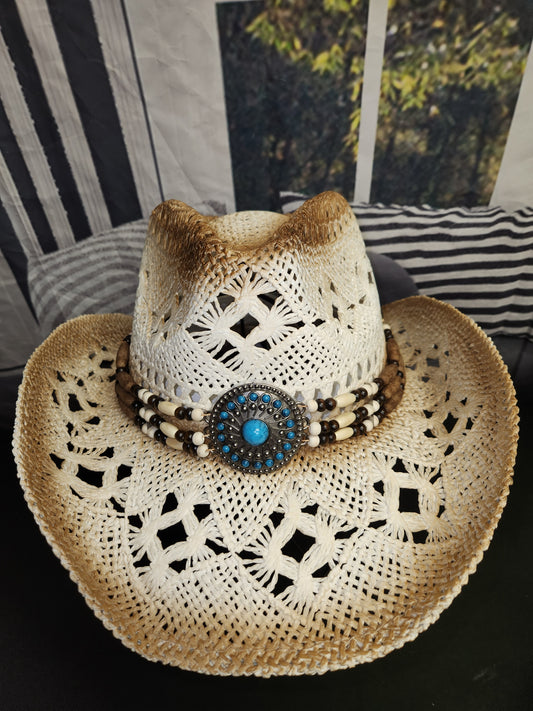 Turquoise Straw Western hat