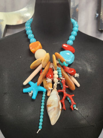 TURQ/ROCK/SHELL NECKLACE