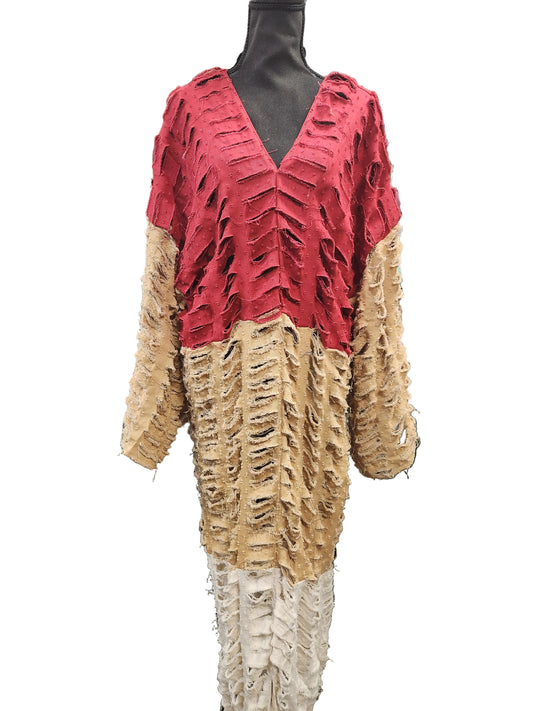 RED/TAN Distressed Dress