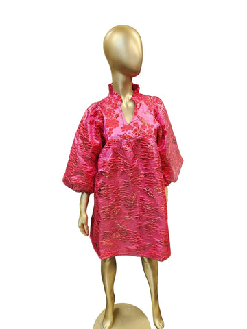 Fuchsia/Red Floral Print Baby Doll Dress