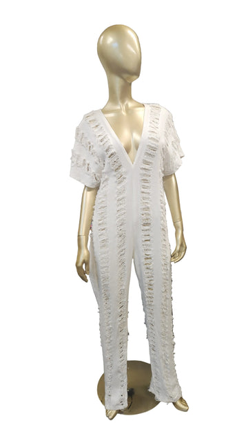 White Distressed Jumper