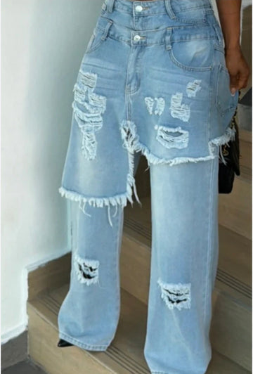 Pre-Washed Double Waist Jeans