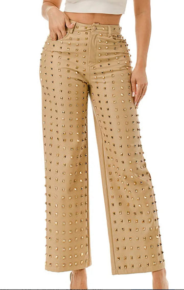 Faux Leather/Tan Studded Pants
