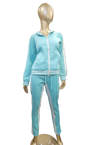 Tiffany Blue Sweatsuit W/White Trim