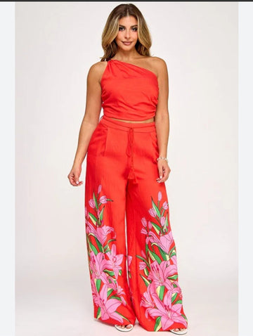 Red/Pink Floral Print 2PC