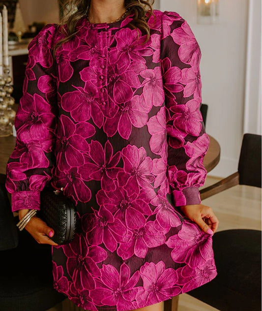 GREEN Floral Embossed Dress
