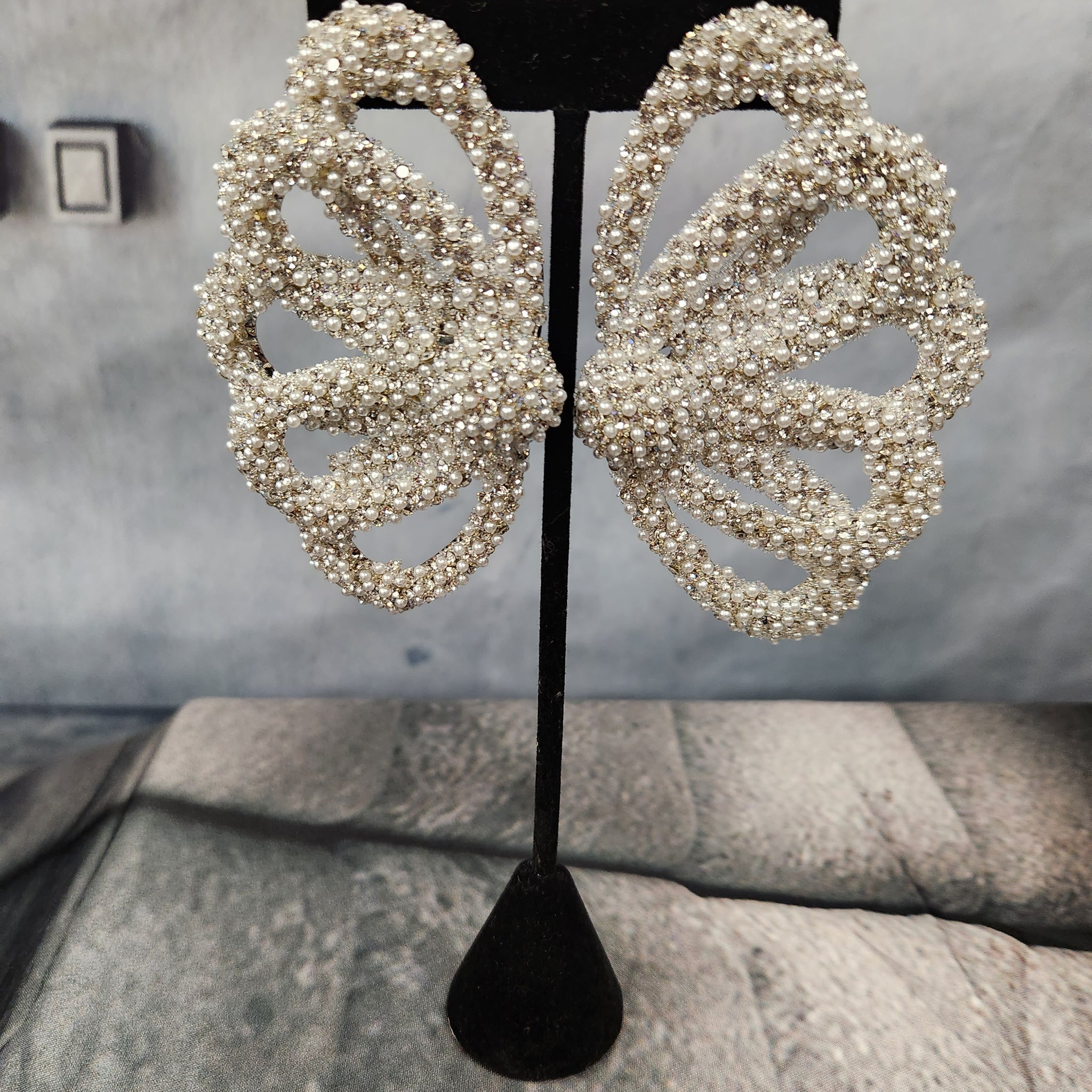 Pearl/Bling Butterfly Earrings
