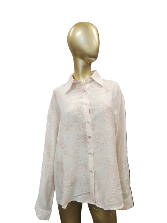 Pink/White Blouse w/Pearls