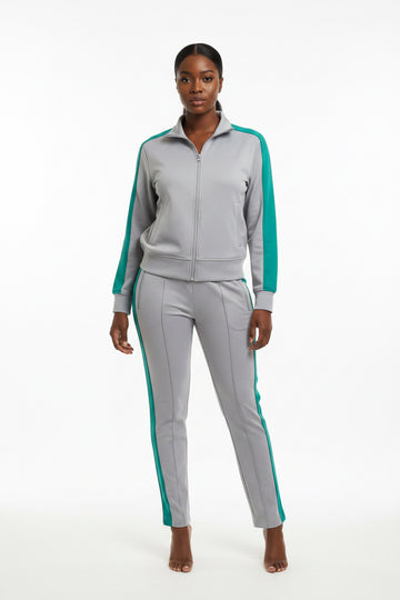 Grey Sweatsuit W/Green Trim