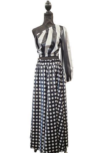Black/White Polka Dot Stripe Dress