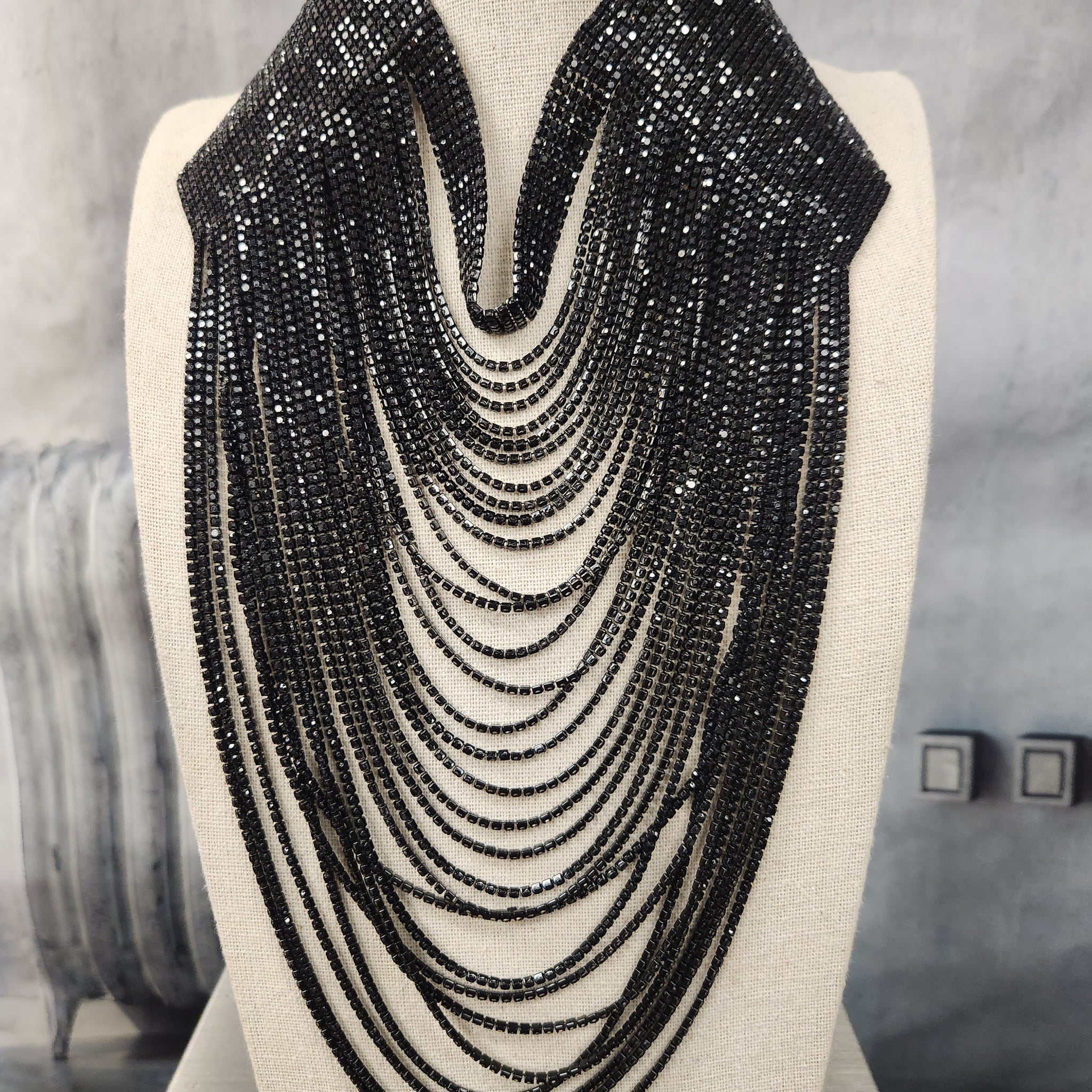 Black Crystal Layered Necklace