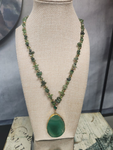 Green beaded/Stone Necklace