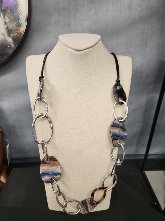 Acrylic Necklace W/Faux Leather Strap