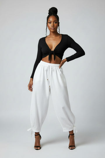 White Tie-up Pants