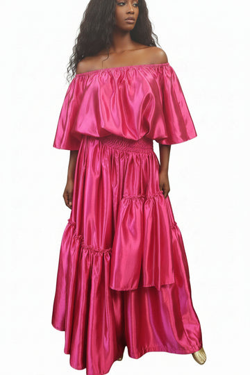 Satin Fuchsia 2PC Skirt Set