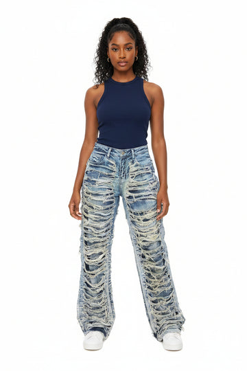 Blue/Green Tone Distressed Jeans